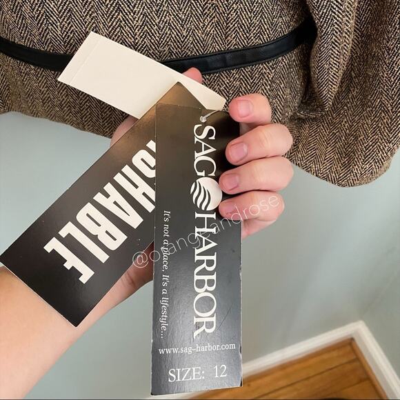 Deadstock vintage Sag Harbor Brown Chevron Collared Zip Up Blazer Jacket 12 L - Picture 8 of 12